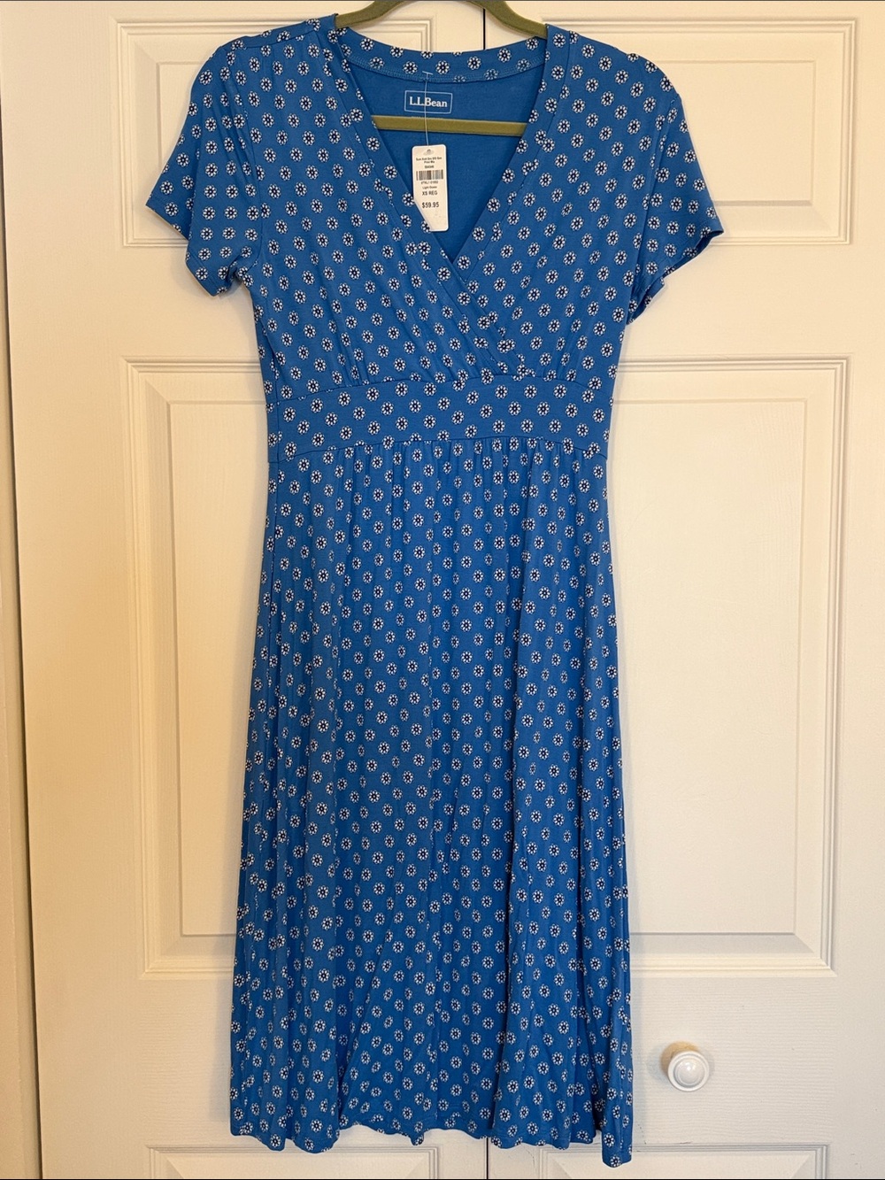 L.L. Bean Royal Blue Short-Sleeve Floral Midi Dress